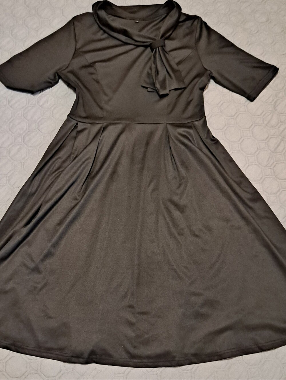 Women's Black Tie-Neck A-Line Dress Sz L
